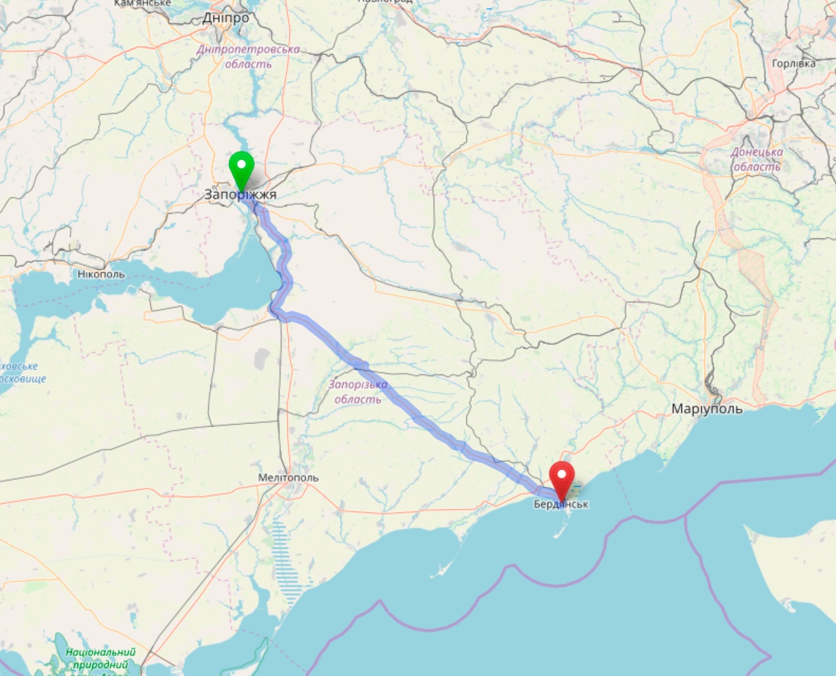 Схема проезда из Запорожья в Бердянск