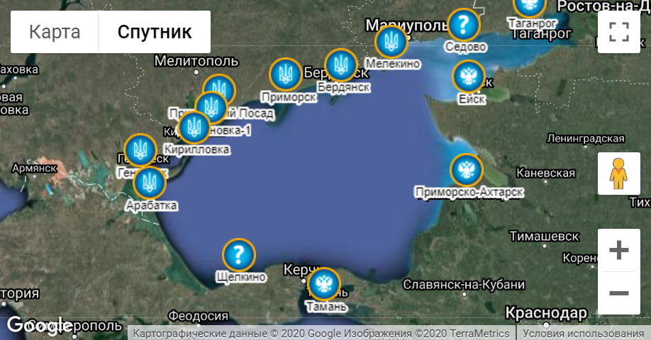 Азовское море на карте